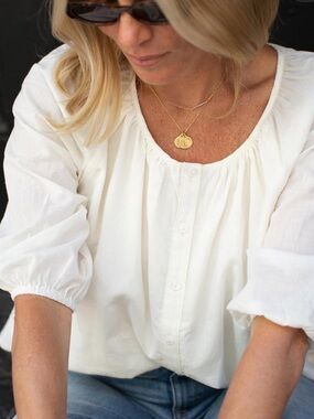 Marea by Liz Joy Sophie Cream Button-Front Peasant Blouse